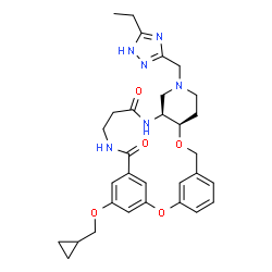 ChemSpider 2D Image | (10R,15S)-24-(Cyclopropylmethoxy)-13-[(5-ethyl-1H-1,2,4-triazol-3-yl)methyl]-2,9-dioxa-13,16,20-triazatetracyclo[20.3.1.1~3,7~.0~10,15~]heptacosa-1(26),3(27),4,6,22,24-hexaene-17,21-dione | C31H38N6O5