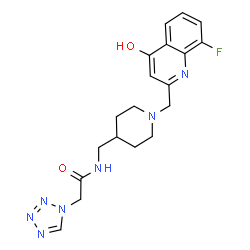 ChemSpider 2D Image | N-({1-[(8-Fluoro-4-hydroxy-2-quinolinyl)methyl]-4-piperidinyl}methyl)-2-(1H-tetrazol-1-yl)acetamide | C19H22FN7O2