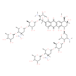 ChemSpider 2D Image | Methyl (1R,10S,12S,13R,21R,22S,23S,24S)-24-{[2,6-dideoxy-alpha-L-lyxo-hexopyranosyl-(1->4)-2,3,6-trideoxy-3-methyl-3-nitro-beta-L-lyxo-hexopyranosyl-(1->4)-2,6-dideoxy-alpha-D-ribo-hexopyranosyl]oxy}-
10-{[2,6-dideoxy-alpha-L-lyxo-hexopyranosyl-(1->4)-2,3,6-trideoxy-3-methyl-3-nitro-beta-L-xylo-hexopyranosyl-(1->4)-2,6-dideoxy-alpha-D-ribo-hexopyranosyl-(1->4)-2,3,6-trideoxy-3-(dimethylamino)-alpha
-L-lyxo-hexopyranosyl]oxy}-23-(dimethylamino)-4,8,12,22-tetrahydroxy-1,12-dimethyl-6,17-dioxo-20,25-dioxahexacyclo[19.3.1.0~2,19~.0~5,18~.0~7,16~.0~9,14~]pentacosa-2,4,7(16),8,14,18-hexaene-13-carboxy
late | C75H108N4O34