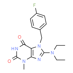 ChemSpider 2D Image | 8-(Diethylamino)-7-(4-fluorobenzyl)-3-methyl-3,7-dihydro-1H-purine-2,6-dione | C17H20FN5O2