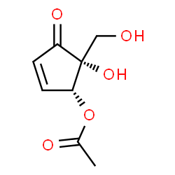 ChemSpider 2D Image | (1R,5R)-5-Hydroxy-5-(hydroxymethyl)-4-oxo-2-cyclopenten-1-yl acetate | C8H10O5