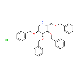 ChemSpider 2D Image | (2R,3R,4R,5S)-3,4,5-Tris(benzyloxy)-2-[(benzyloxy)methyl]piperidine hydrochloride (1:1) | C34H38ClNO4