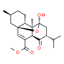 ChemSpider 2D Image | Methyl (1R,4R,6R,8R,9R,10R,13S)-8-hydroxy-6-isopropyl-9,13-dimethyl-5-oxo-15-oxatetracyclo[6.6.1.0~1,10~.0~4,9~]pentadec-2-ene-3-carboxylate | C21H30O5