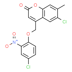 ChemSpider 2D Image | 6-Chloro-4-[(4-chloro-2-nitrophenoxy)methyl]-7-methyl-2H-chromen-2-one | C17H11Cl2NO5