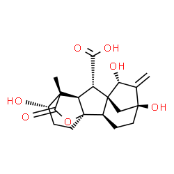 ChemSpider 2D Image | (1R,2R,5S,7S,8R,9S,10R,11S,12S)-5,7,12-Trihydroxy-11-methyl-6-methylene-16-oxo-15-oxapentacyclo[9.3.2.1~5,8~.0~1,10~.0~2,8~]heptadecane-9-carboxylic acid | C19H24O7
