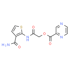 ChemSpider 2D Image | 2-[(3-Carbamoyl-2-thienyl)amino]-2-oxoethyl 2-pyrazinecarboxylate | C12H10N4O4S