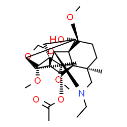 ChemSpider 2D Image | (1R,2S,3R,4S,5R,6S,8R,12S,13S,16R,20R,21S)-14-Ethyl-2-hydroxy-4,6,19-trimethoxy-16-methyl-9,11-dioxa-14-azaheptacyclo[10.7.2.1~2,5~.0~1,13~.0~3,8~.0~8,12~.0~16,20~]docos-21-yl acetate | C27H41NO8