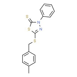 ChemSpider 2D Image | 5-[(4-Methylbenzyl)sulfanyl]-3-phenyl-1,3,4-thiadiazole-2(3H)-thione | C16H14N2S3
