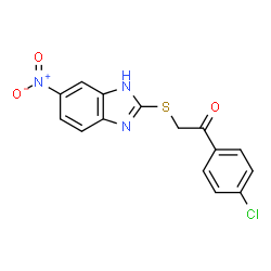 ChemSpider 2D Image | 1-(4-Chlorophenyl)-2-[(6-nitro-1H-benzimidazol-2-yl)sulfanyl]ethanone | C15H10ClN3O3S