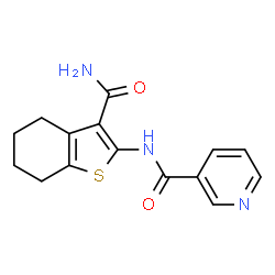 ChemSpider 2D Image | N-(3-Carbamoyl-4,5,6,7-tetrahydro-1-benzothiophen-2-yl)nicotinamide | C15H15N3O2S