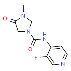 ChemSpider 2D Image | N-(3-Fluoro-4-pyridinyl)-3-methyl-4-oxo-1-imidazolidinecarboxamide | C10H11FN4O2