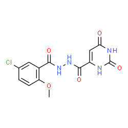 ChemSpider 2D Image | N'-(5-Chloro-2-methoxybenzoyl)-2,6-dioxo-1,2,3,6-tetrahydro-4-pyrimidinecarbohydrazide | C13H11ClN4O5
