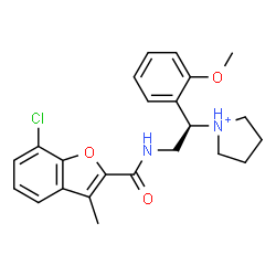 ChemSpider 2D Image | 1-[(1R)-2-{[(7-Chloro-3-methyl-1-benzofuran-2-yl)carbonyl]amino}-1-(2-methoxyphenyl)ethyl]pyrrolidinium | C23H26ClN2O3