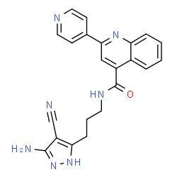 ChemSpider 2D Image | N-[3-(3-Amino-4-cyano-1H-pyrazol-5-yl)propyl]-2-(4-pyridinyl)-4-quinolinecarboxamide | C22H19N7O
