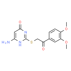 ChemSpider 2D Image | 4(3H)-pyrimidinone, 6-amino-2-[[2-(3,4-dimethoxyphenyl)-2-oxoethyl]thio]- | C14H15N3O4S