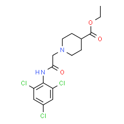 ChemSpider 2D Image | Ethyl 1-{2-oxo-2-[(2,4,6-trichlorophenyl)amino]ethyl}-4-piperidinecarboxylate | C16H19Cl3N2O3