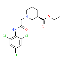 ChemSpider 2D Image | Ethyl (3R)-1-{2-oxo-2-[(2,4,6-trichlorophenyl)amino]ethyl}-3-piperidinecarboxylate | C16H19Cl3N2O3