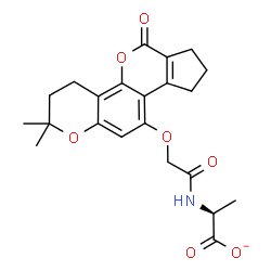 ChemSpider 2D Image | (2S)-2-({[(2,2-Dimethyl-6-oxo-3,4,6,7,8,9-hexahydro-2H-cyclopenta[c]pyrano[2,3-h]chromen-10-yl)oxy]acetyl}amino)propanoate | C22H24NO7