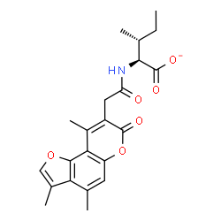 ChemSpider 2D Image | (2S,3R)-3-Methyl-2-{[(3,4,9-trimethyl-7-oxo-7H-furo[2,3-f]chromen-8-yl)acetyl]amino}pentanoate | C22H24NO6