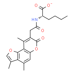 ChemSpider 2D Image | (2S)-2-{[(3,4,9-Trimethyl-7-oxo-7H-furo[2,3-f]chromen-8-yl)acetyl]amino}hexanoate | C22H24NO6