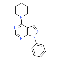 ChemSpider 2D Image | 1-phenyl-4-piperidino-1H-pyrazolo[3,4-d]pyrimidine | C16H17N5
