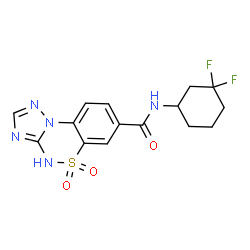 ChemSpider 2D Image | N-(3,3-Difluorocyclohexyl)-4H-[1,2,4]triazolo[5,1-c][1,2,4]benzothiadiazine-7-carboxamide 5,5-dioxide | C15H15F2N5O3S