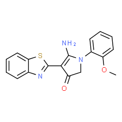 ChemSpider 2D Image | 5-Amino-4-benzothiazol-2-yl-1-(2-methoxy-phenyl)-1,2-dihydro-pyrrol-3-one | C18H15N3O2S