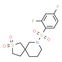 ChemSpider 2D Image | 7-[(2,4-Difluorophenyl)sulfonyl]-2-thia-7-azaspiro[4.5]decane 2,2-dioxide | C14H17F2NO4S2