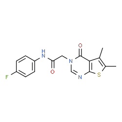 ChemSpider 2D Image | 2-(5,6-Dimethyl-4-oxothieno[2,3-d]pyrimidin-3(4H)-yl)-N-(4-fluorophenyl)acetamide | C16H14FN3O2S