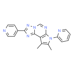 ChemSpider 2D Image | 8,9-Dimethyl-7-(2-pyridinyl)-2-(4-pyridinyl)-7H-pyrrolo[3,2-e][1,2,4]triazolo[1,5-c]pyrimidine | C19H15N7