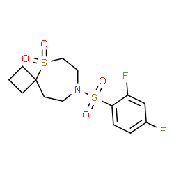 ChemSpider 2D Image | 8-[(2,4-Difluorophenyl)sulfonyl]-5-thia-8-azaspiro[3.6]decane 5,5-dioxide | C14H17F2NO4S2