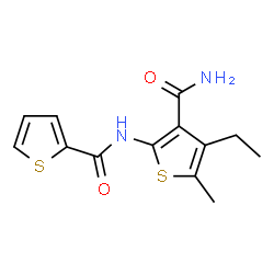ChemSpider 2D Image | N-(3-Carbamoyl-4-ethyl-5-methyl-2-thienyl)-2-thiophenecarboxamide | C13H14N2O2S2