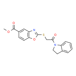 ChemSpider 2D Image | Methyl 2-{[2-(2,3-dihydro-1H-indol-1-yl)-2-oxoethyl]sulfanyl}-1,3-benzoxazole-5-carboxylate | C19H16N2O4S