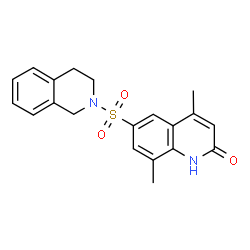 ChemSpider 2D Image | 6-(3,4-Dihydro-2(1H)-isoquinolinylsulfonyl)-4,8-dimethyl-2(1H)-quinolinone | C20H20N2O3S