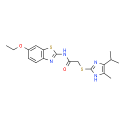 ChemSpider 2D Image | acetamide, N-(6-ethoxy-2-benzothiazolyl)-2-[[4-methyl-5-(1-methylethyl)-1H-imidazol-2-yl]thio]- | C18H22N4O2S2
