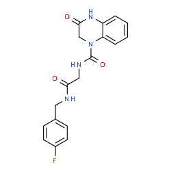 ChemSpider 2D Image | N-{2-[(4-Fluorobenzyl)amino]-2-oxoethyl}-3-oxo-3,4-dihydro-1(2H)-quinoxalinecarboxamide | C18H17FN4O3