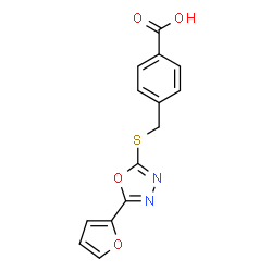 ChemSpider 2D Image | 4-({[5-(2-Furyl)-1,3,4-oxadiazol-2-yl]sulfanyl}methyl)benzoic acid | C14H10N2O4S