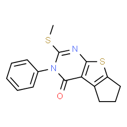 ChemSpider 2D Image | 2-(Methylsulfanyl)-3-phenyl-3,5,6,7-tetrahydro-4H-cyclopenta[4,5]thieno[2,3-d]pyrimidin-4-one | C16H14N2OS2