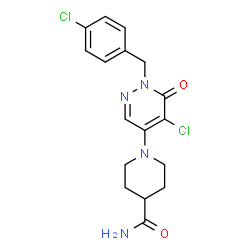 ChemSpider 2D Image | 1-[5-Chloro-1-(4-chlorobenzyl)-6-oxo-1,6-dihydro-4-pyridazinyl]-4-piperidinecarboxamide | C17H18Cl2N4O2