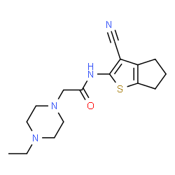 ChemSpider 2D Image | N-(3-Cyano-5,6-dihydro-4H-cyclopenta[b]thiophen-2-yl)-2-(4-ethyl-1-piperazinyl)acetamide | C16H22N4OS