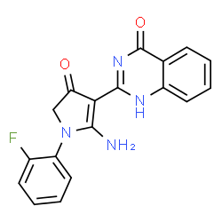 ChemSpider 2D Image | 2-[2-Amino-1-(2-fluorophenyl)-4-oxo-4,5-dihydro-1H-pyrrol-3-yl]-4(1H)-quinazolinone | C18H13FN4O2