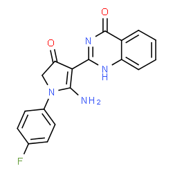 ChemSpider 2D Image | 2-[2-Amino-1-(4-fluorophenyl)-4-oxo-4,5-dihydro-1H-pyrrol-3-yl]-4(1H)-quinazolinone | C18H13FN4O2