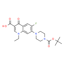ChemSpider 2D Image | 1-Ethyl-6-fluoro-7-(4-{[(2-methyl-2-propanyl)oxy]carbonyl}-1-piperazinyl)-4-oxo-1,4-dihydro-3-quinolinecarboxylic acid | C21H26FN3O5