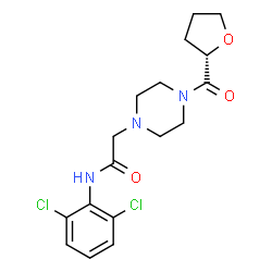 ChemSpider 2D Image | N-(2,6-Dichlorophenyl)-2-{4-[(2S)-tetrahydro-2-furanylcarbonyl]-1-piperazinyl}acetamide | C17H21Cl2N3O3