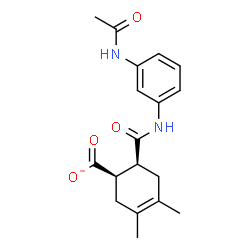 ChemSpider 2D Image | (1R,6S)-6-[(3-Acetamidophenyl)carbamoyl]-3,4-dimethyl-3-cyclohexene-1-carboxylate | C18H21N2O4