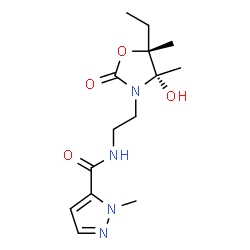 ChemSpider 2D Image | N-{2-[(4S,5R)-5-Ethyl-4-hydroxy-4,5-dimethyl-2-oxo-1,3-oxazolidin-3-yl]ethyl}-1-methyl-1H-pyrazole-5-carboxamide | C14H22N4O4