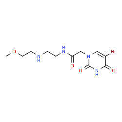 ChemSpider 2D Image | 2-(5-Bromo-2,4-dioxo-3,4-dihydro-1(2H)-pyrimidinyl)-N-{2-[(2-methoxyethyl)amino]ethyl}acetamide | C11H17BrN4O4