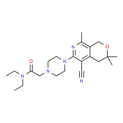 ChemSpider 2D Image | 2-[4-(5-Cyano-3,3,8-trimethyl-3,4-dihydro-1H-pyrano[3,4-c]pyridin-6-yl)-1-piperazinyl]-N,N-diethylacetamide | C22H33N5O2