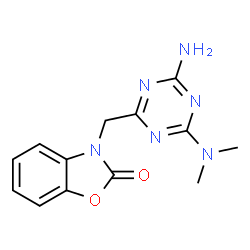 ChemSpider 2D Image | 3-{[4-Amino-6-(dimethylamino)-1,3,5-triazin-2-yl]methyl}-1,3-benzoxazol-2(3H)-one | C13H14N6O2