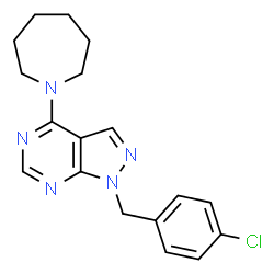 ChemSpider 2D Image | 4-(1-Azepanyl)-1-(4-chlorobenzyl)-1H-pyrazolo[3,4-d]pyrimidine | C18H20ClN5